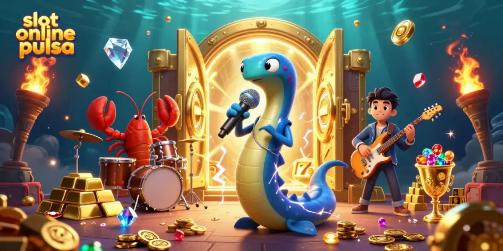 Experience vibrant wins at slot online pulsa with lively characters in an underwater casino.