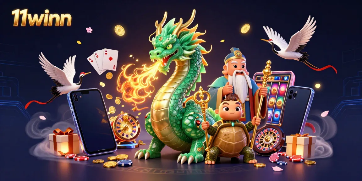 Experience thrilling gameplay with 11winn's vibrant casino scene showcasing fantasy elements like dragons and lucky cranes.