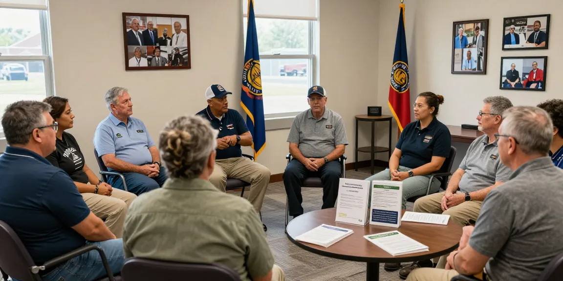 Veteran advocacy services support group session at community center.