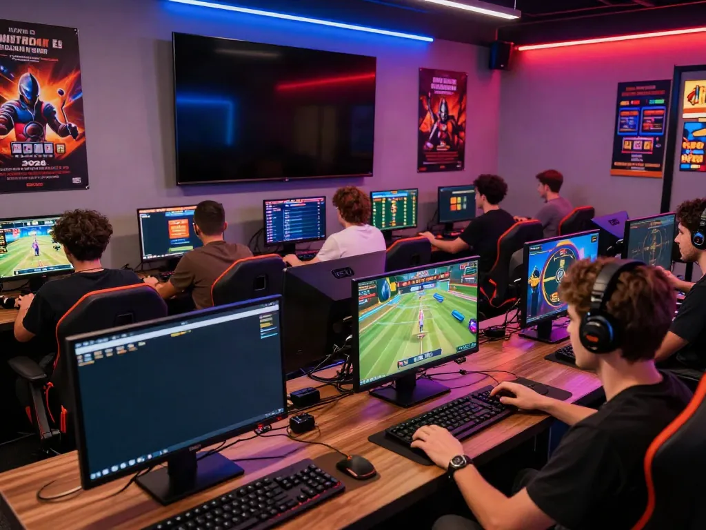 Engaging online gaming atmosphere at https://nbet.group/ with diverse players and vibrant decor.